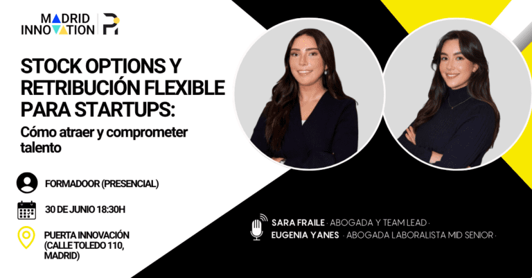 Ven al FormaDOOR presencial "Stock options y retribución flexible para startups: cómo atraer y comprometer talento".